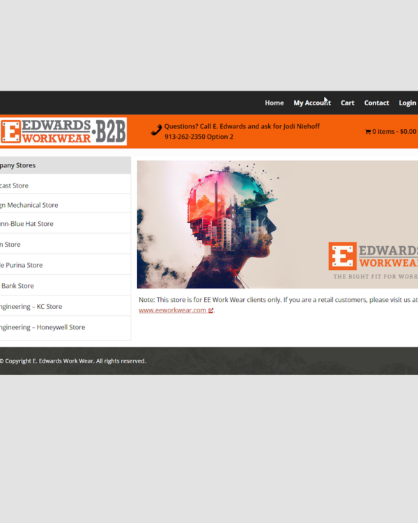 front page of E Edwards B2B website